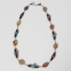 Agate Freshwater Pearl Carnelian Turquoise Bead Sterling Silver Toggle Necklace